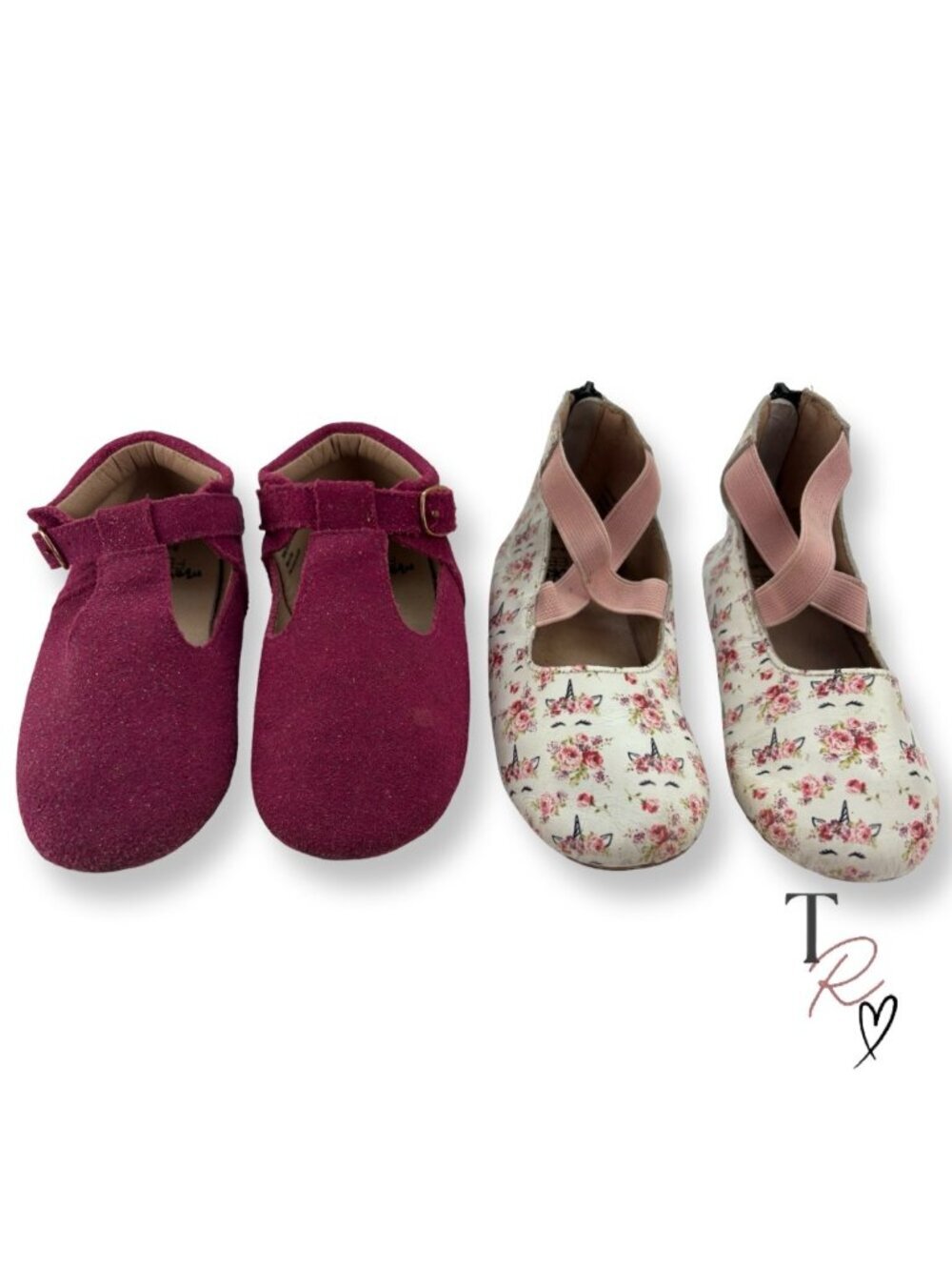 Monkey Feet Girls Shoes Bundle of 2 Size 3-4Y Pink Glitter & Unicorn Flats